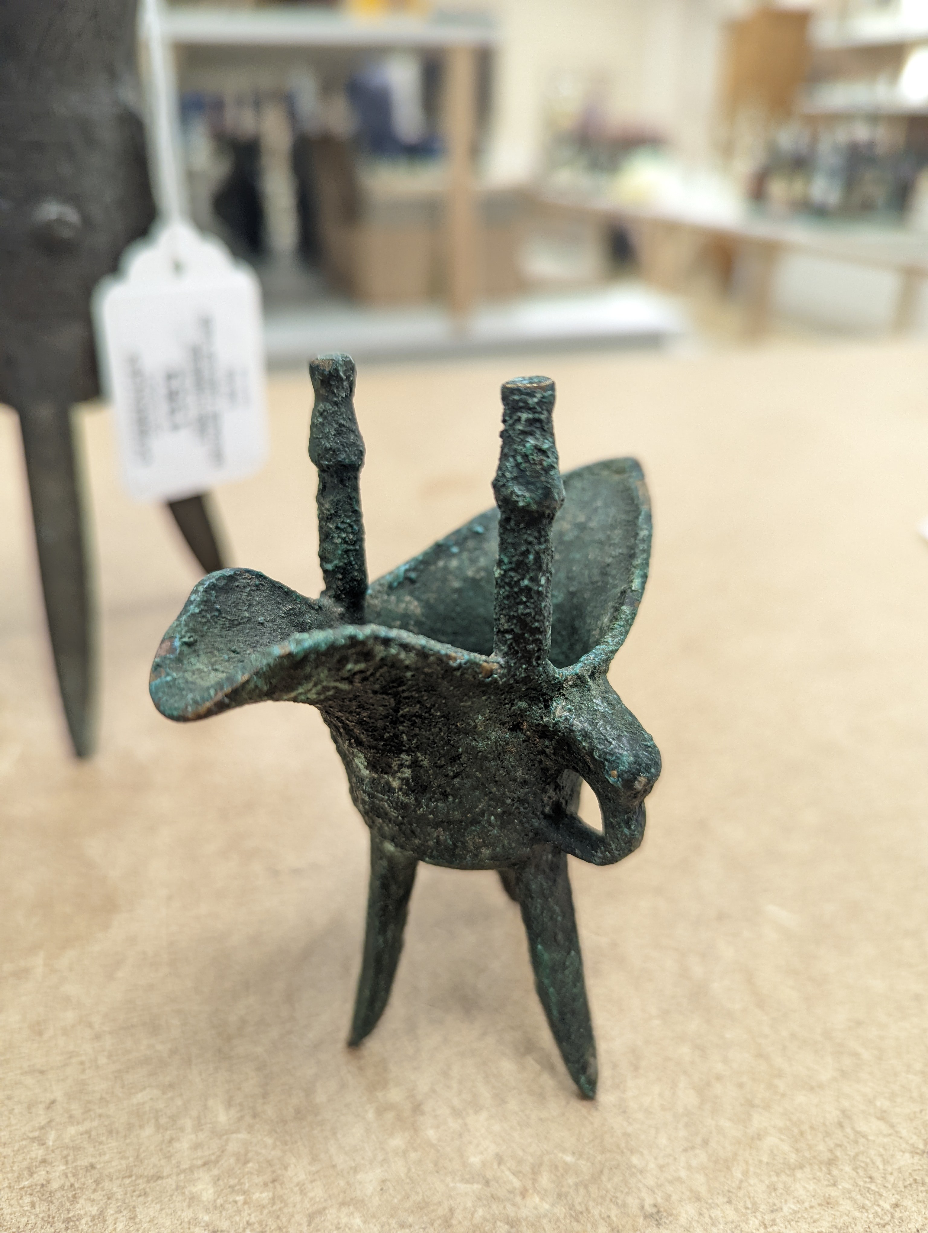Two Chinese bronze tripod vessels, Qing or later, tallest 19cm